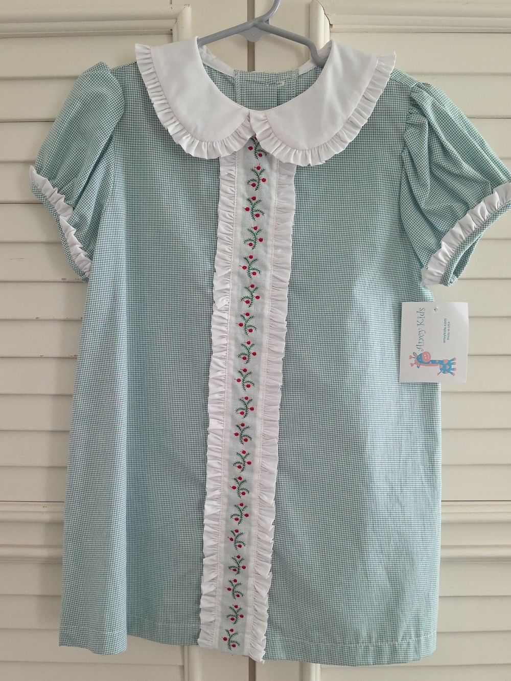 Anvy Kids Green Gingham Dress with White Ruffle, Perfect For Christmas - Picture 1 of 5